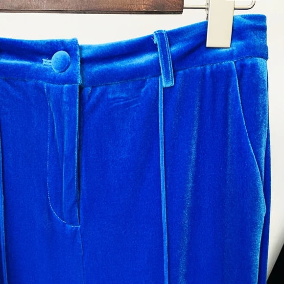 Runway Suit Set Women's Single Button Velvet Blazer Jacket Flare Pants Set - Picture 4 of 6